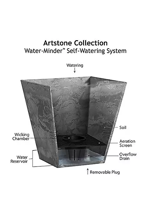 Novelty (#36120) Ella Low Square Self-Watering Planter, Gray -12" 2 Novelty (#36120) Ella Low Square Self-Watering Planter, Gray -12" - Image 2