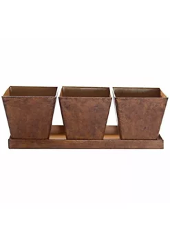 Gardener's Select GSAET122P Farmhouse Collection Square Pot & Tray Set, Rusty