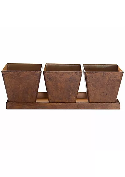 Gardener's Select GSAET122P Farmhouse Collection Square Pot & Tray Set, Rusty 2 Gardener's Select GSAET122P Farmhouse Collection Square Pot & Tray Set, Rusty - Image 2