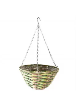 Gardener's Select Woven Plastic Rattan Hanging Basket Round Woven Tan, Light Green & Green, 12D x 5.9H