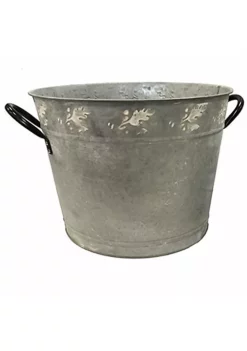 Gardener's Select GSAVB5126LZJL Bucket Metal Planter, Leaf White Washed, 11.8