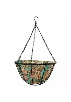 Gardener's Select 141420 Hanging Basket w/ Blue & Brown Fabric Coco Liner, 14