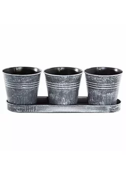 Gardener's Select Round Planter w/ Tray Set, Black (12.5" x 4" x 4.5")