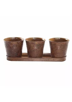 Gardener's Select Farmhouse Collect. Round Pot & Tray Set, Rusty (13" x 4" x 4.5")