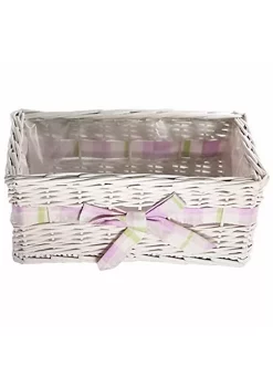 Gardener's Select GSAHF8 Woven Willow Flower Basket, White with Pink Ribbon